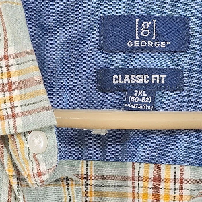 George Men’s Shirt Green Brown Checked Size 2XL 50-52 Classic Fit Bangladesh