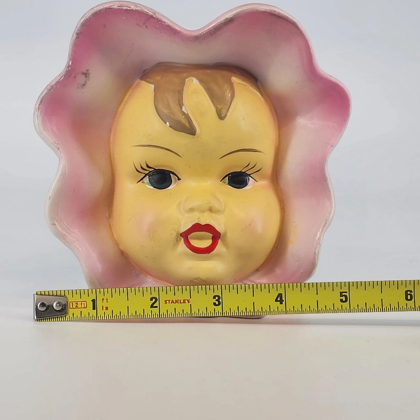Napco Baby Girl Head Vase Pink Bonnet Ceramic Japan Vintage