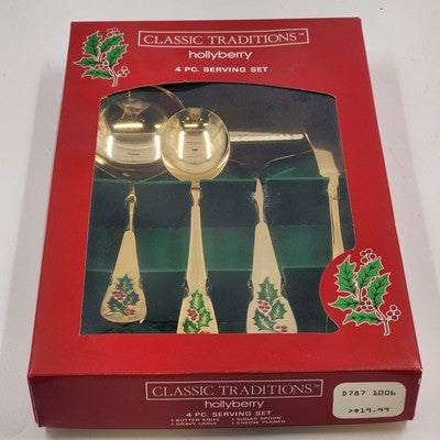 Classic Traditions Goldtone Hollyberry 4pc Serving Set w/ Box