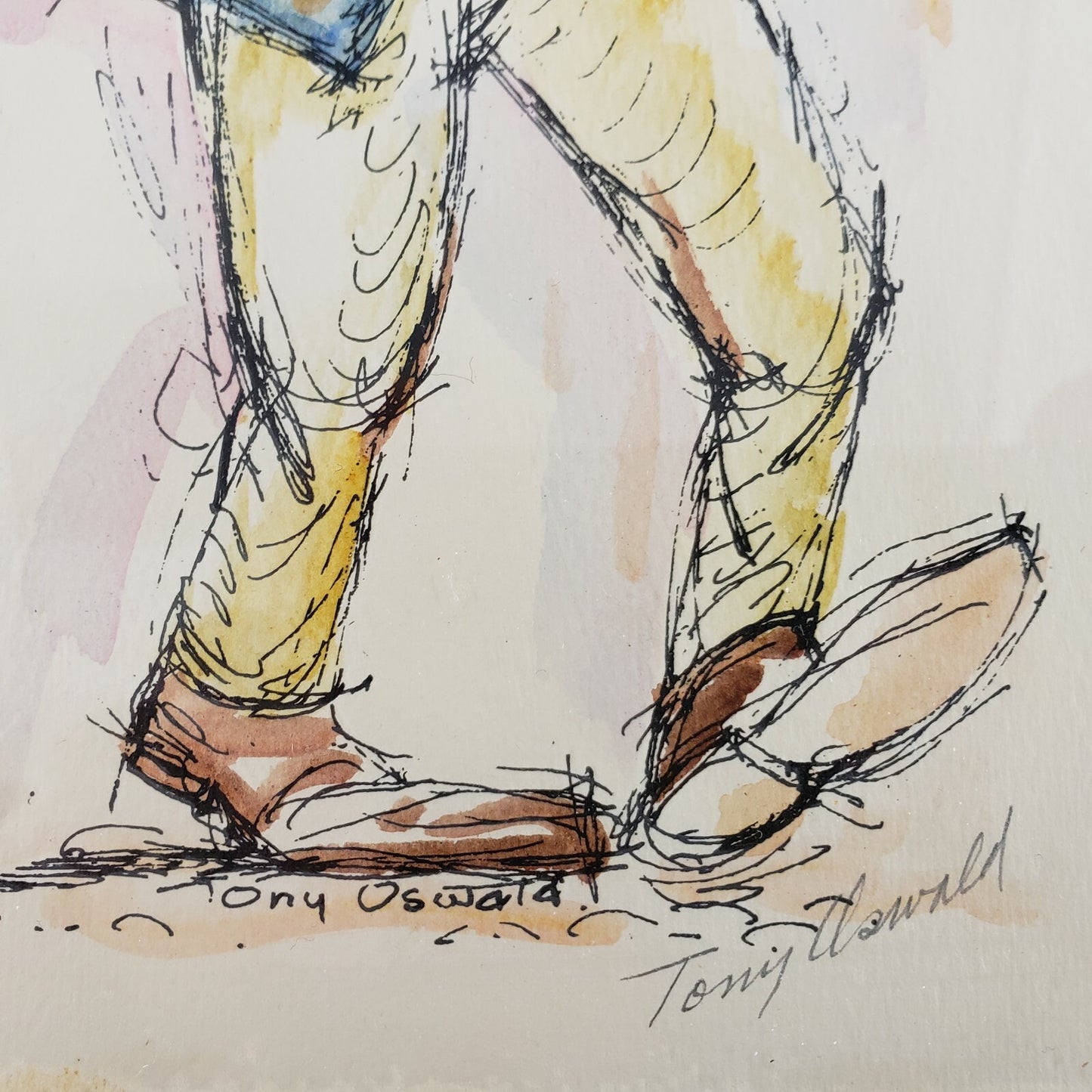 Framed Print Sketch of Clown Playing Big Horn Blue Watercolor Tony Oswald Signed