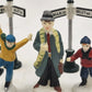 5 Christmas Village Accessory Set People & Street Signs Miniature Figurines