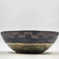 Ochre Green Glazed Pottery Bowl Basket Weave Outer Design Ceramic Lusterware 12"