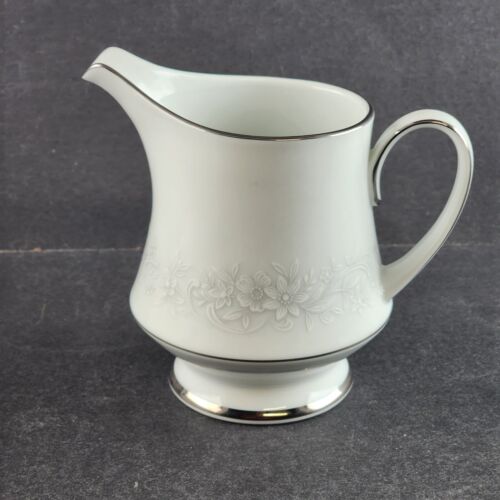 Noritake Cumberland Creamer Pitcher 2225 Japan White Flowers Platinum Trim Vtg