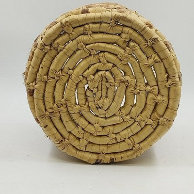 Woven Maize Corn Husk Reed Round Basket Planter Hand Made Craft 12"x11"