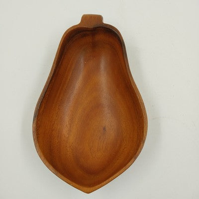 Hand Carved Monkey Pod Pear Shaped Teak Smooth Wood Bowl Philippines 5" x 9"