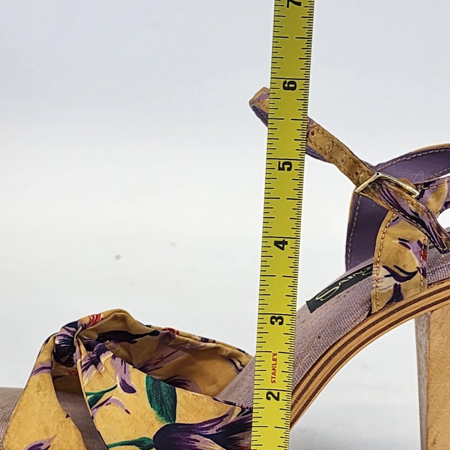 Saint Charles Platform Heels Women Size 8 Yellow Purple Silk