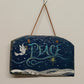 Hand Painted Slate Peace Plaque Dove Star Wall Decor 10.5" Leather Hanger