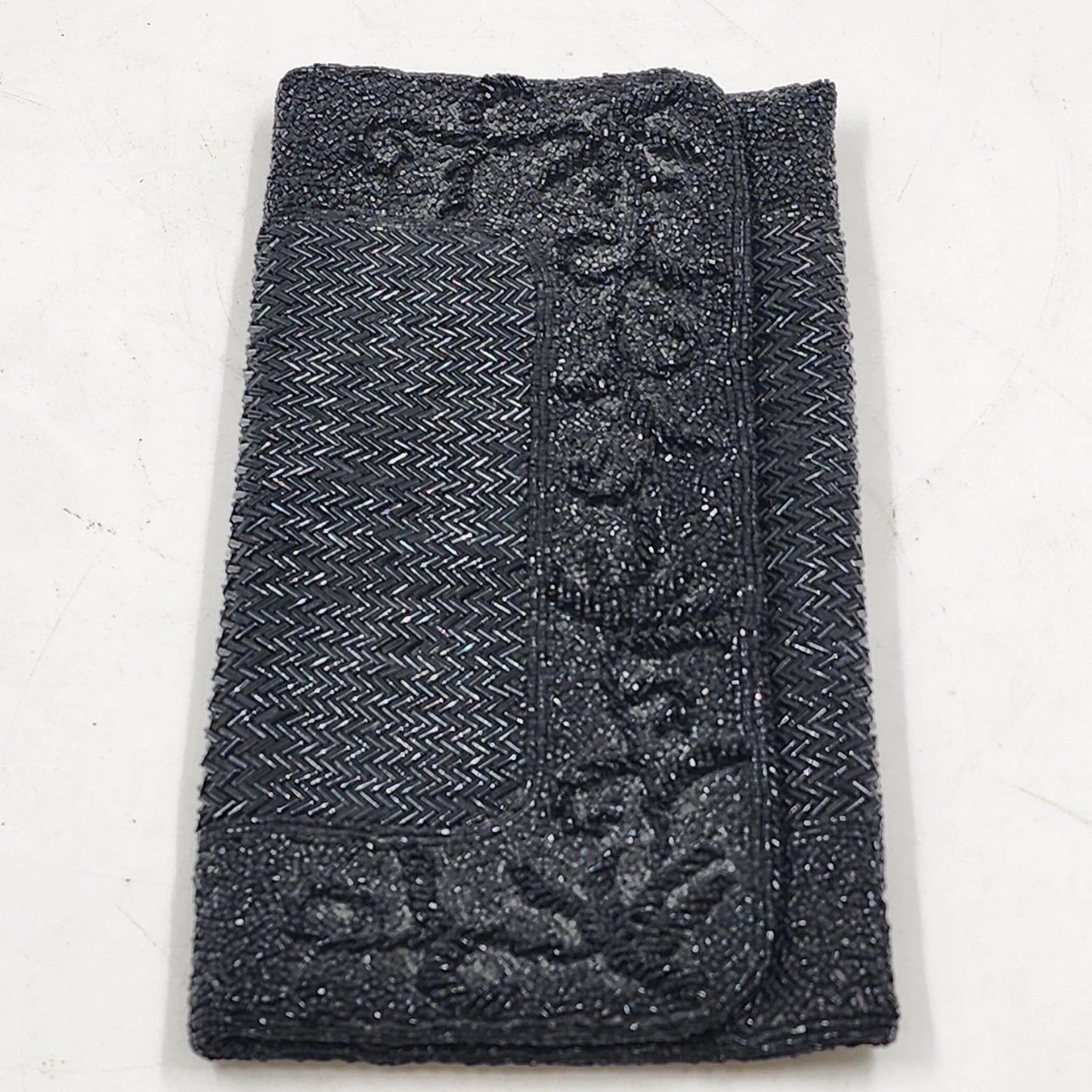 Black Beaded Clutch Purse Evening Set w Matching Eyeglass Holder Handmade Vtg