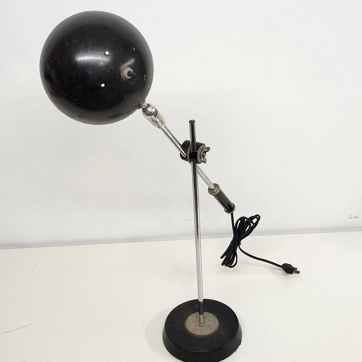 Robert Sonneman Orbiter Eyeball Desk Lamp Black Chrome Articulating '50s USA 22"