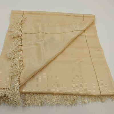 Rhodes & Brousse Paris Beige Scarf 13"x54" Silk Blend Fringe KMA Monogram VTG