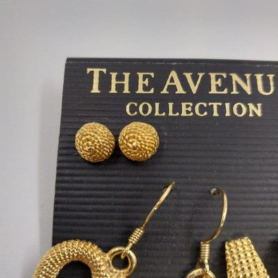 3 Pairs Gold Tone Earrings Heart Round Oval Pierced The Avenue Collection