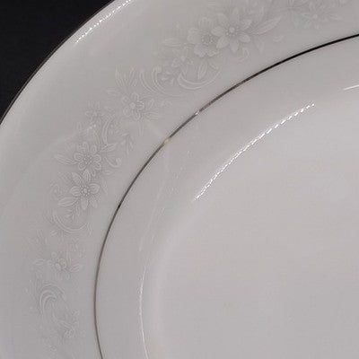 Noritake Cumberland Round Vegetable Bowl 9" White Flowers Platinum Vintage Japan