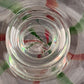 Hand Blown Clear Art Glass Pedestal Cake Plate Red Green Swirls 12.5" d x 5.5" h