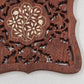 2 Hand Carved Wood Trivets 8" Gold Inlay Floral Leaf Design Scrolled Sides India