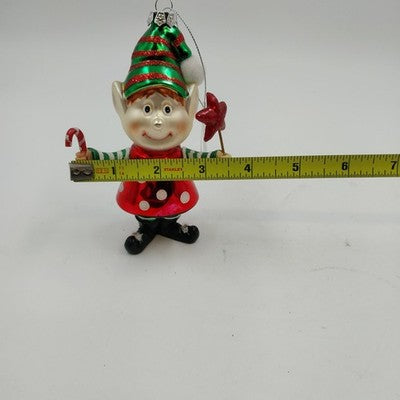 Christmas Pixie Elf Glass Ornament by Living Quarters 5.5" x 4" Holiday Decor