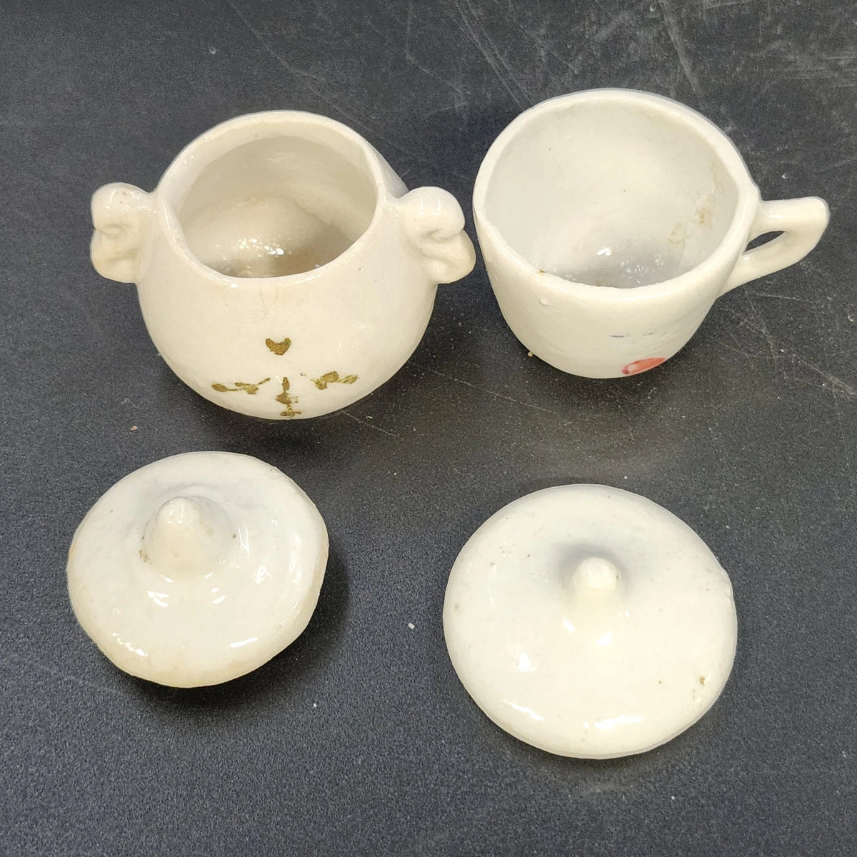 Mini Porcelain Doll Tea Set Creamer Sugar Bowl Lidded Cup Floral 1.5" Vintage