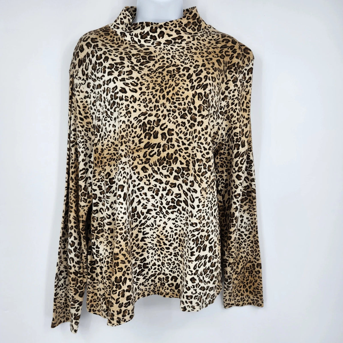 Studio Works Cheetah Print Turtleneck Sweater Women's Large Cotton Long Sleeve