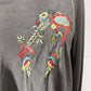 Hazel Grey Lg Sweatshirt Embroidered Bell Sleeve w/ Ties Wide Neck Floral Design