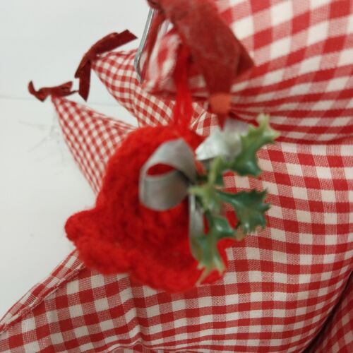 Large Fat Fabric Stuffed Christmas Tree Handmade Red Gingham Body Green Top Bows