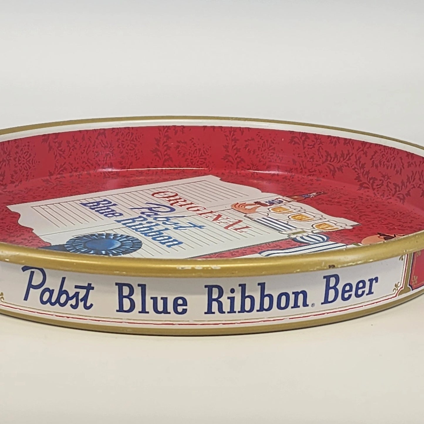 Metal Beer Serving Tray 13" The Original Pabst Blue Ribbon with Waiter Vintage