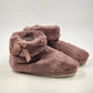 Faux Fur Slippers Pull-On Bootie Women's Dirty Pink Size Medium 7-8 with Ribbon