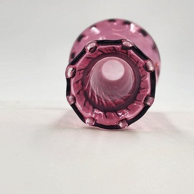 Pilgrim Cranberry Glass Bud Vase 7" Swirled Neck Ruffled Rim Hand Blown