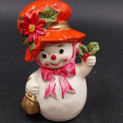 Snow Woman Ceramic with Hat Napcoware X-8828 Holly Christmas Japan Figurine 1960