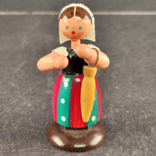 Original Erzgebirge Woman Figurine Carrying an Umbrella Germany Hand Painted