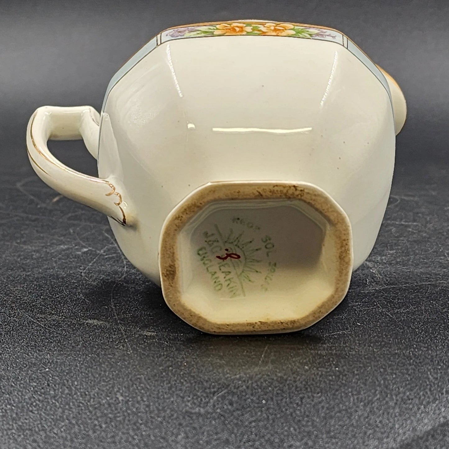 Nebraska Blue Creamer Syrup Pitcher England Blue Rim Flower Accent J&G Meakin