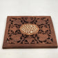 Hand Carved Wood Trivet 8" Square Gold Inlay Floral Leaves Design India Vintage