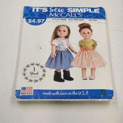 McCall's It's Sew Simple L9449 Sewing Pattern Cut 2019 18" Doll Clothes USA