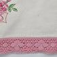 MRS Embroidered Pillowcase Pink Green Floral Lace Trim Mid Century 30" Vtg 1950s