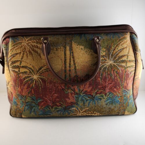 Ricardo Beverly Hills Palm Trees Tapestry Carpet Carry On Bag Overnight Vintage