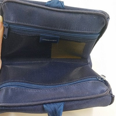 Alexandra deMarkoff Navy Blue Satin Double Zipper Pouch Cosmetic Bag Purse 6"x4"