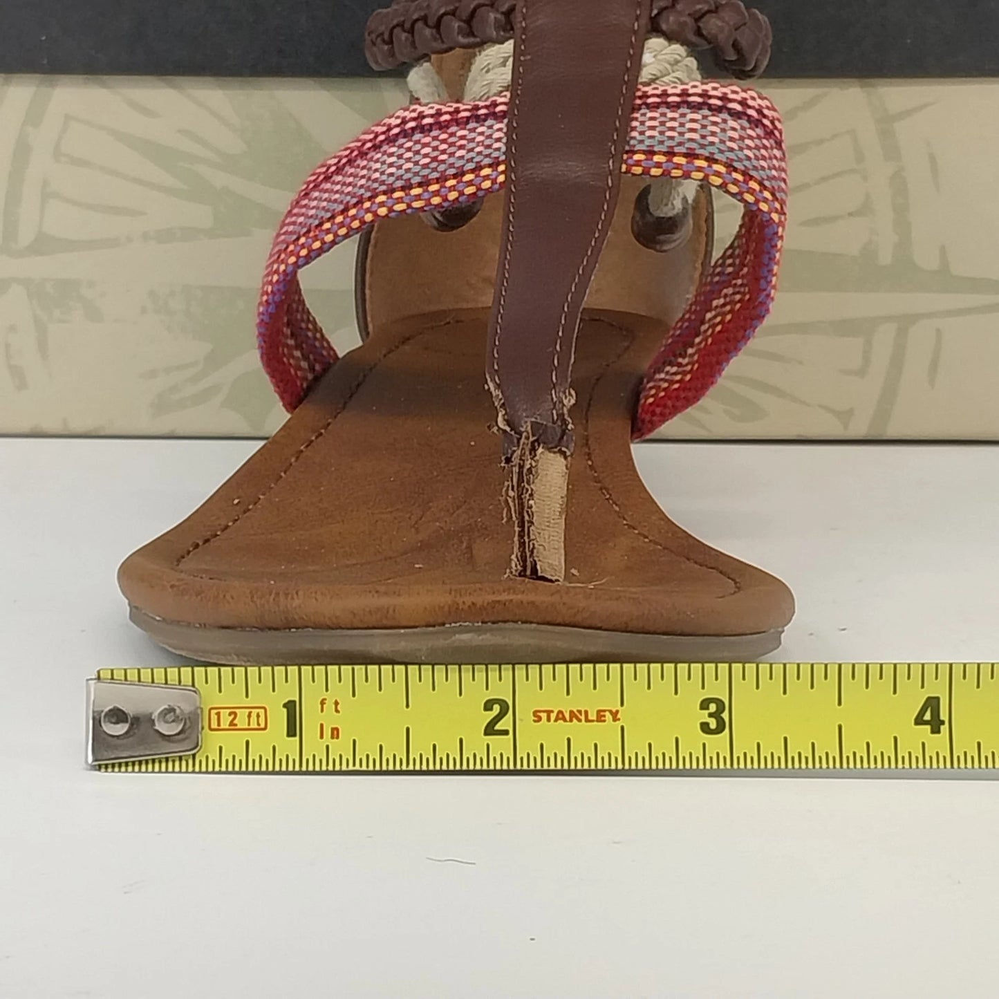 Ruff Hewn Sharvelle Sandals Red Multi Beaded Ankle Strap Women's 8 Open Toe Zip
