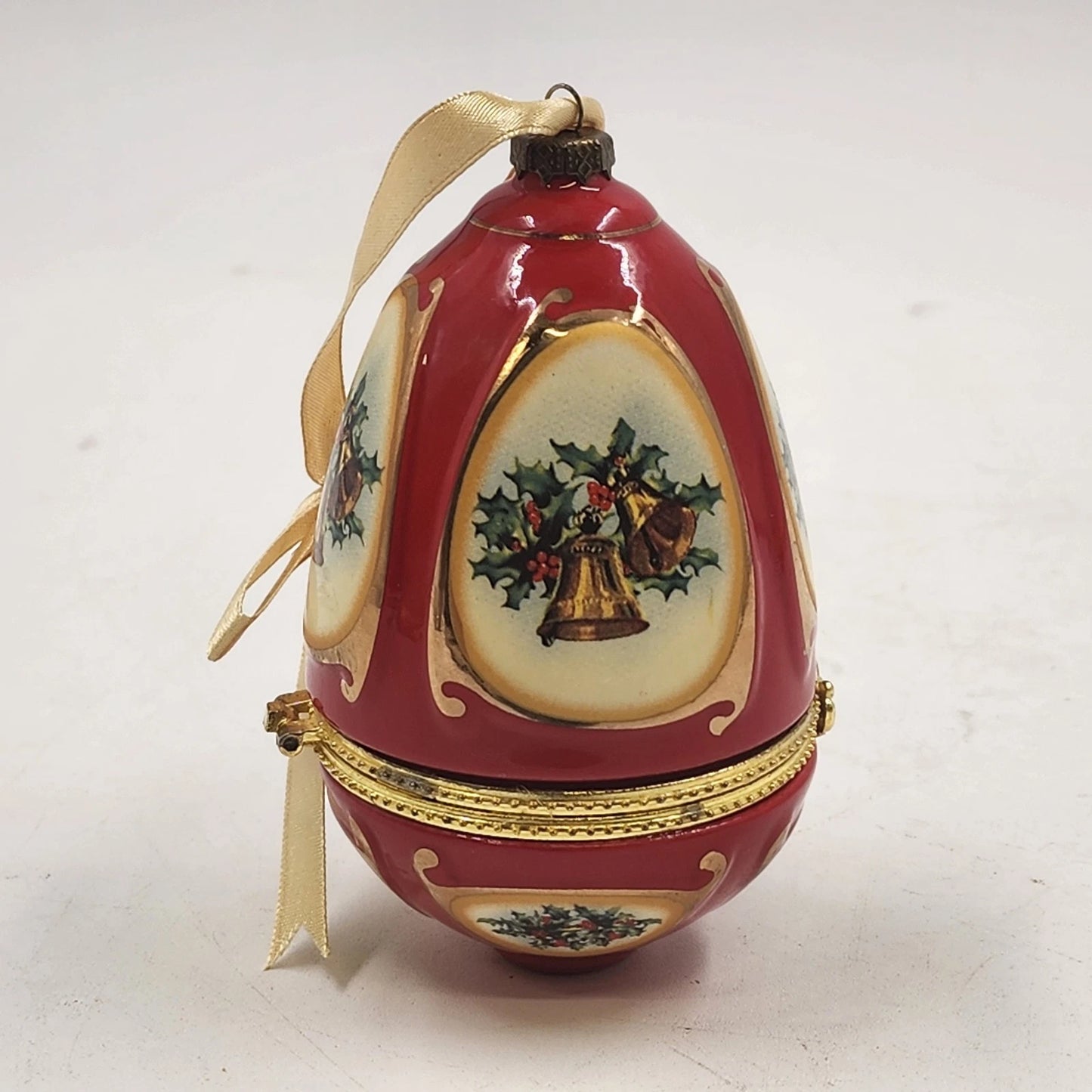 Mr Christmas Egg Trinket Music Box Ornament Bell Valerie Parr Hill Porcelain Vtg