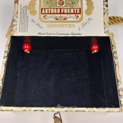 Wood Cigar Box Purse Arturo Fuente Dominican Republic Rothschilds Rope Handle