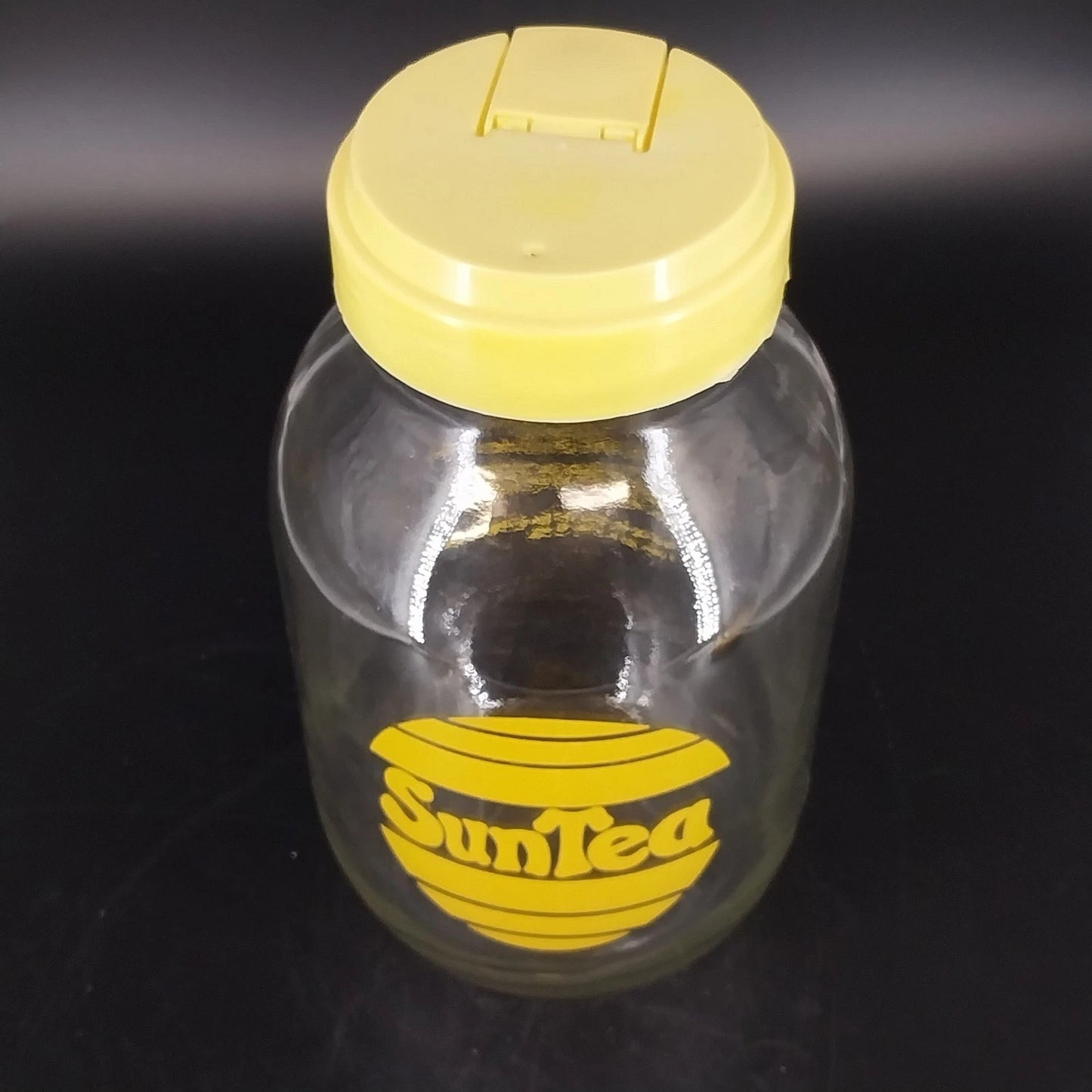 Sun Tea Glass Jar Pitcher 3 Liter Yellow Lid Pour Spout Carlton Glass USA Vtg