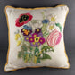 Needlepoint Crewel Floral Pillow Spring Flowers Stuffed Handmade Throw Accent