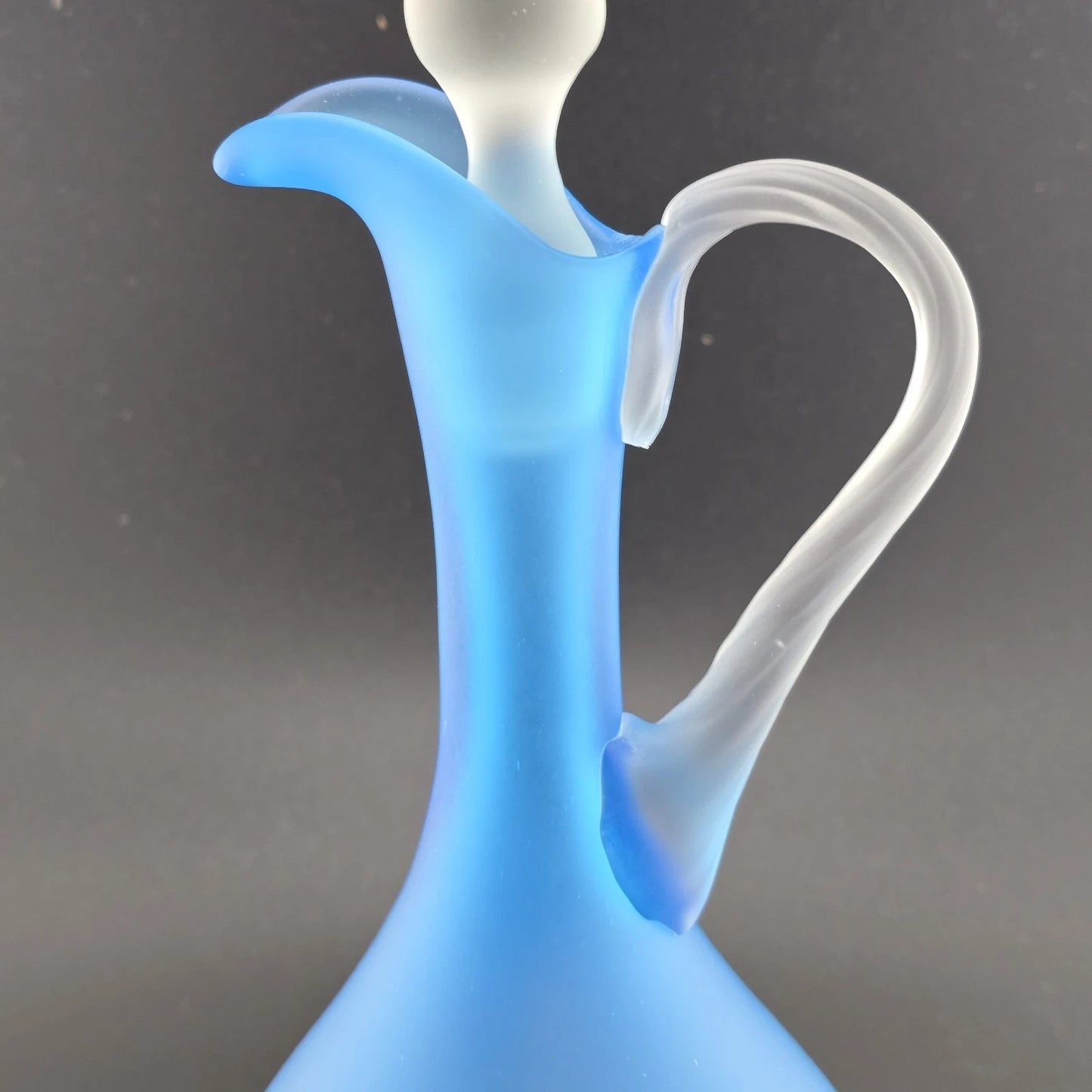 Empoli Decanter Frosted Satin Blue Twisted Clear Pointed Stopper Handle & Base