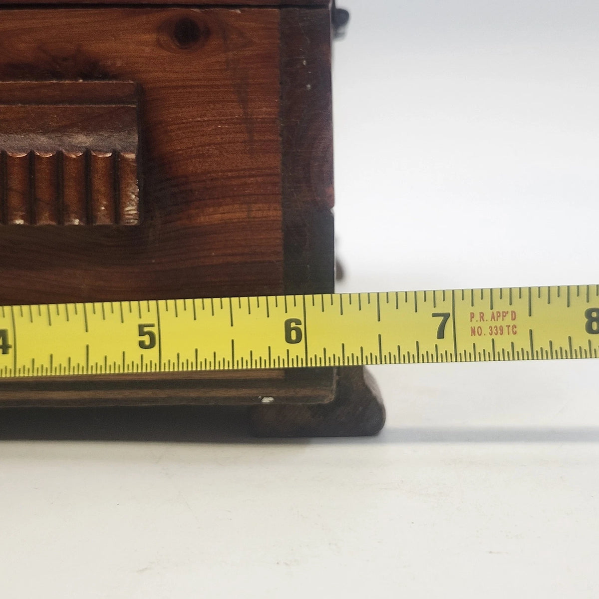 Jewelry Trinket Box 11" Carved Cedar Natural Wood Cottage Scene Footed Vintage