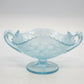 Jeannette Louisa Ice Blue Glass Pedestal Compote Double Handle Ruffled Rim 5.25"