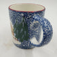 Coffee Mug Cook's Bazaar Holly Mountain Lodge Winter Scene Blue Speckled Rim Vtg