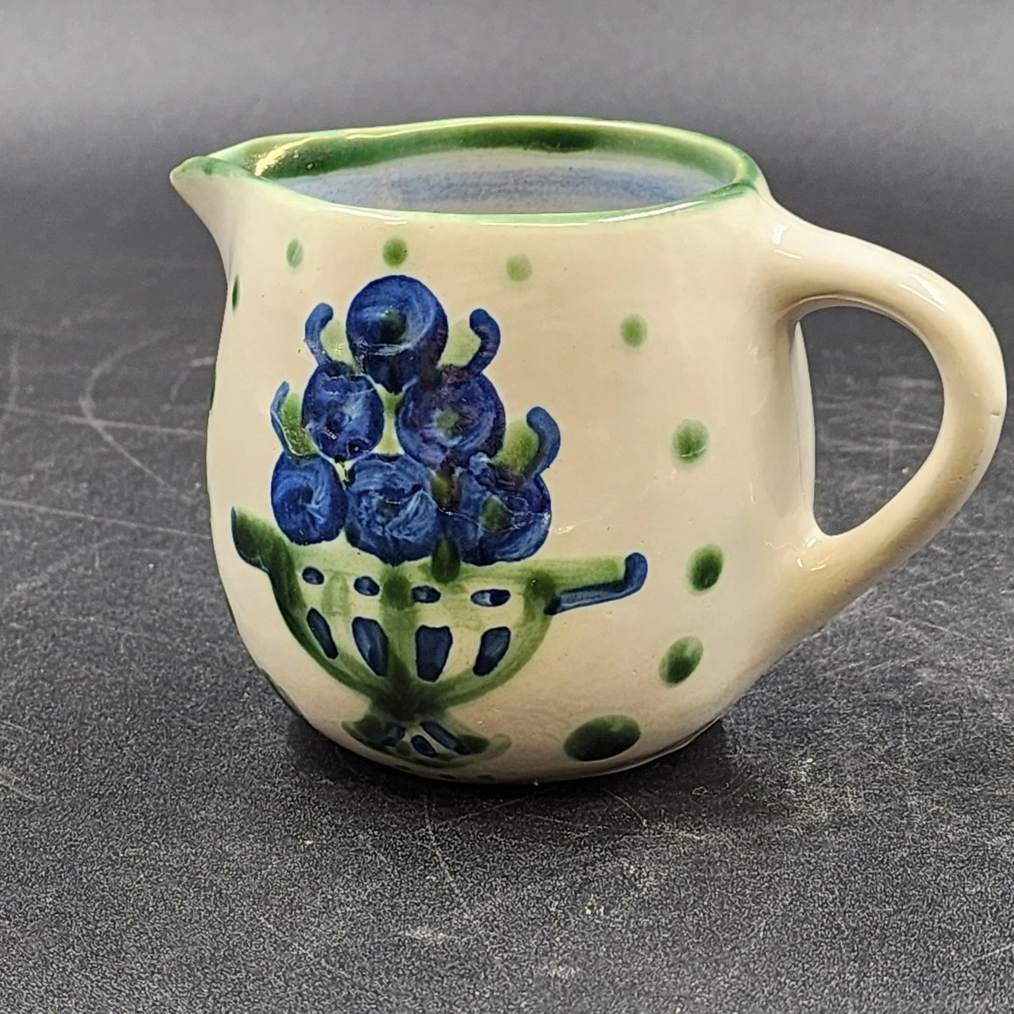 Hadley Pottery Oversize 12 oz Creamer 3.5" Blueberry Bouquet Hand-Painted Vtg