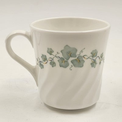 Corelle Callaway Green Ivy Mug Cup Saucer Set Swirled Edge USA