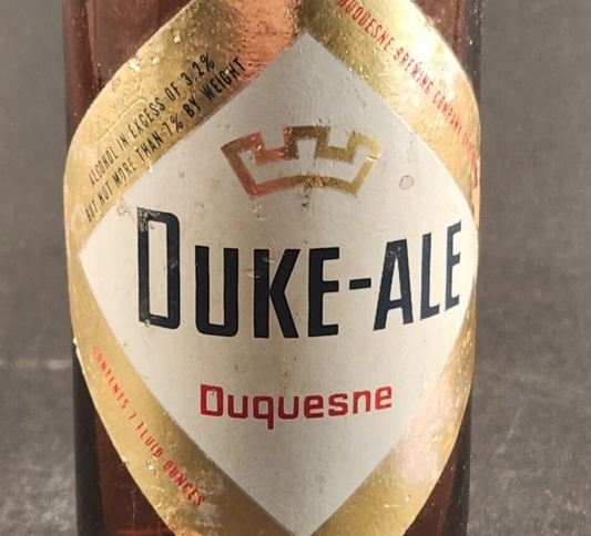 Duke Ale Duquesne Brown Glass Empty Beer Bottle Vintage Gold Label 8" Tall 7 Oz