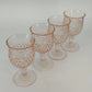 Indiana Glass Diamond Point Pink Depression Goblets Glassware Set of 4 Vtg Chip