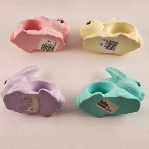 4 Bunny Pottery Napkin Rings Easter Decorations Pastel Pink Purple Yellow Blue