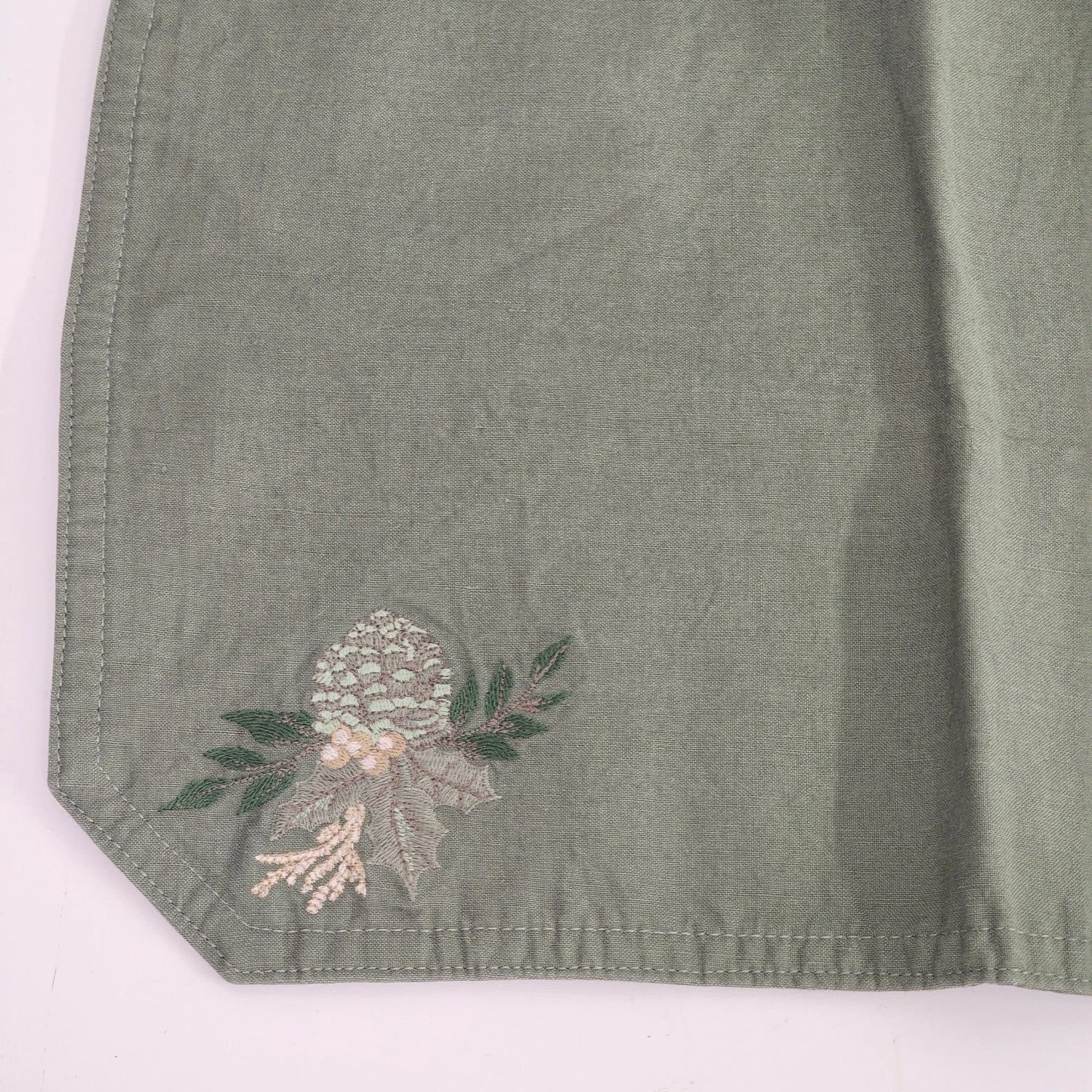 2 pc Green Canvas Needlepoint Placemats Pine Cone Nature Embroidered 17"x12"