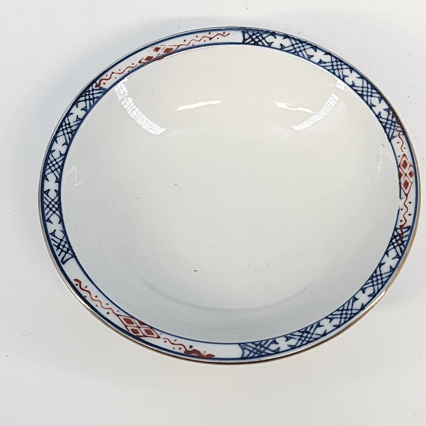 Japanese Imari Covered Rice Bowl Porcelain 6" Hand Painted Cobalt & Rust Vintage